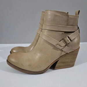 Korks By Kork Ease Heidi Ankle Boot Womens 9.5 Cream Buckle Strap Block Heel NEW
